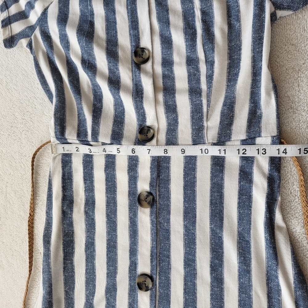 Derek Heart Blue Striped Belted Summer Dress Button Down Off Shoulder Option - Picture 7 of 9